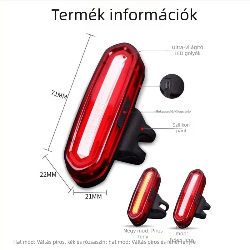 USB Sirius kerékpár hátsó lámpa útkerékpárhoz – hosszú üzemidő, riasztó fény, testreszabható beállítás