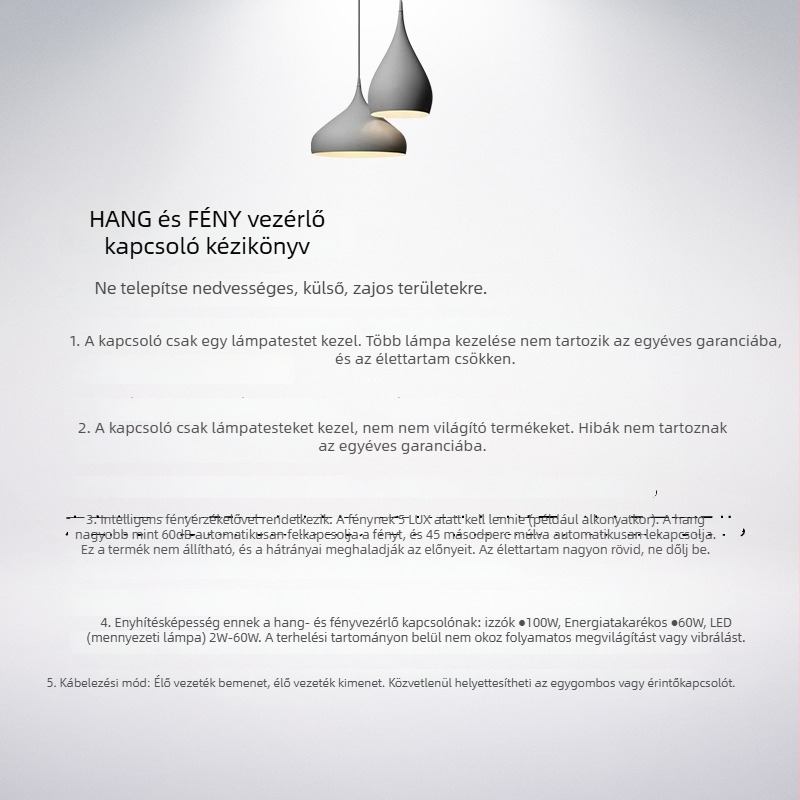 86-os típusú hangvezérelt folyosókapcsoló 60 másodperces késleltetéssel, akusztikus-optikai érzékelő panel, LED energiatakarékos izzó, feszültség 440V-ig, beltéri dekorációhoz