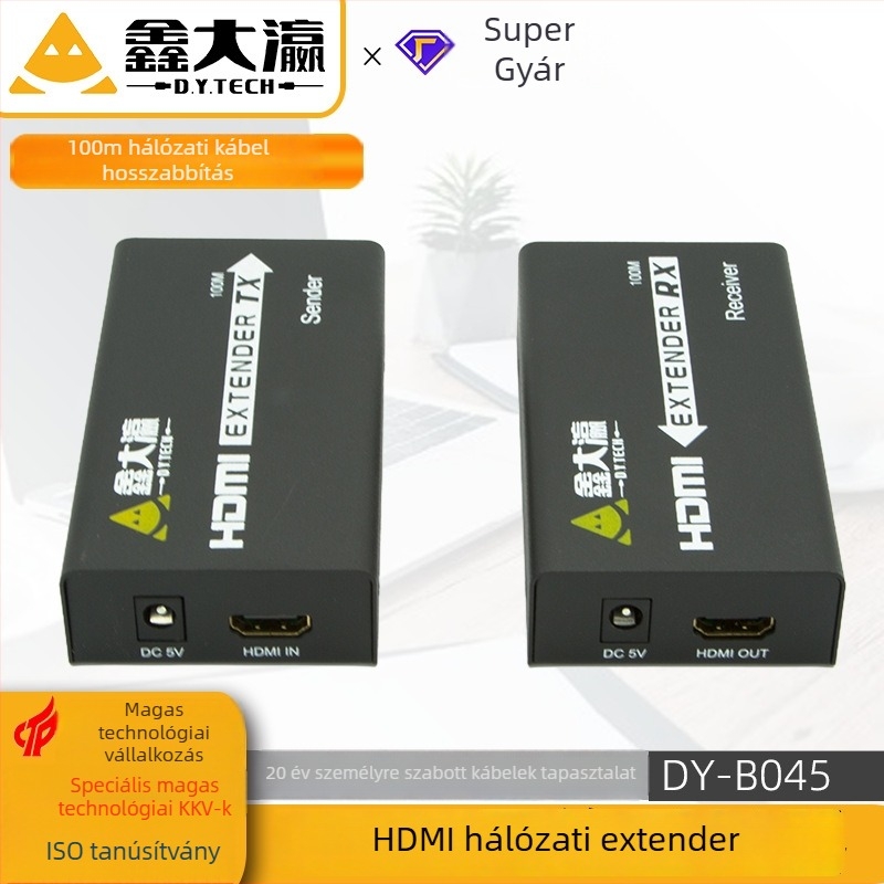 HDMI-extender RJ45 kábellel 100 m-ig, jelzőerősítő, 8K felbontás, egér és billentyűzet megosztás