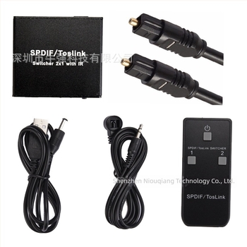 SPDIF/optikai digitális audió váltó, 2 bemenet 1 kimenet, IR funkcióval, Nk-l21 modell, Niu qiang márka, 1 m kábellel