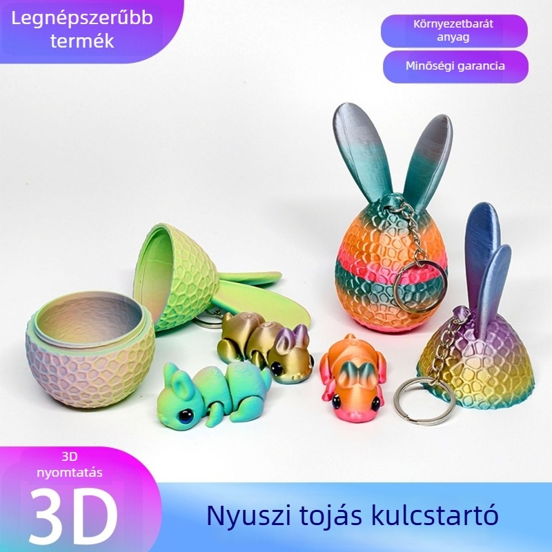 3D nyomtatott nyuszi kulcstartó mozgó ízületekkel – PLA, húsvéti dekoráció, stresszoldó játék
