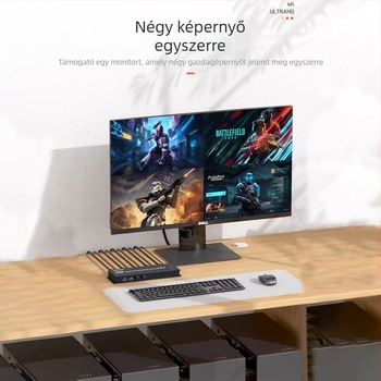 4-in-1 KVM kapcsoló, 4K@30Hz, egér áthaladó szinkronizáció, gyorsbillentyűk, távoli felébresztés – modell K6-1, 1826 megoldás