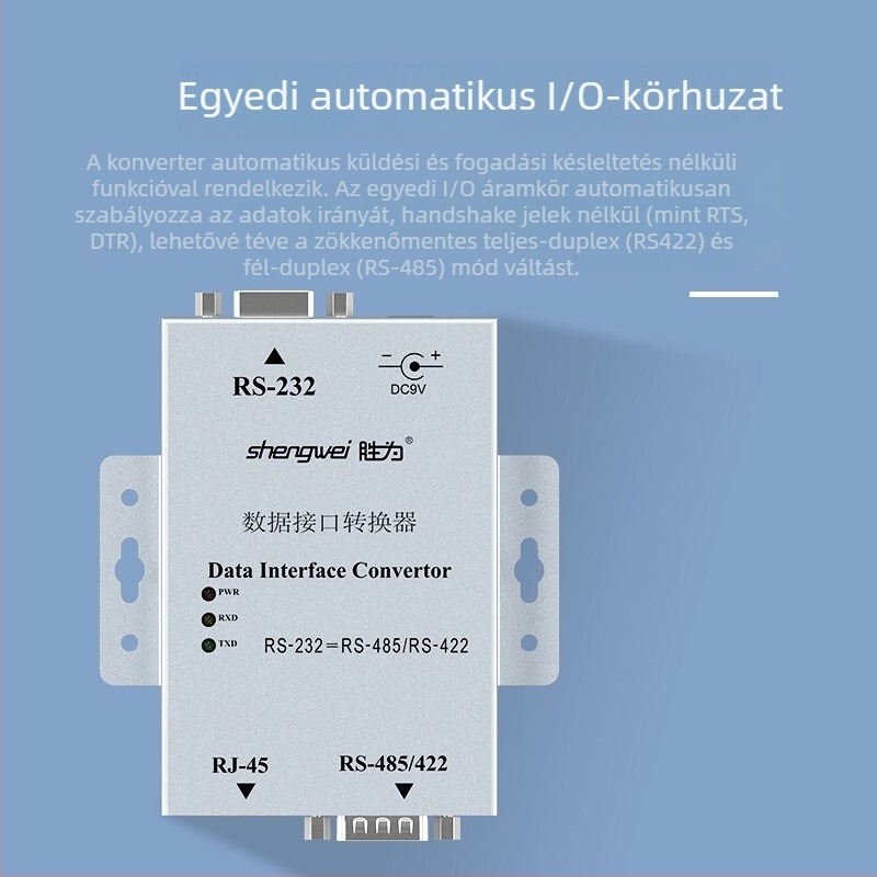 Win DCP-3202 Kétirányú protokoll konverter RS232–RS485/RS422 optikai izolációval és villámvédelmi védelemmel, aszinkron fél-duplex/ teljes duplex.