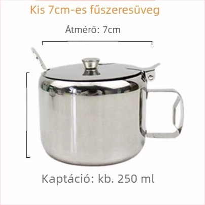 Rozsdamentes acél fűszerező készlet fedéllel és kanállal — több rekesz sóhoz, MSG-hez, borshoz és chiliolajhoz (japán stílus)