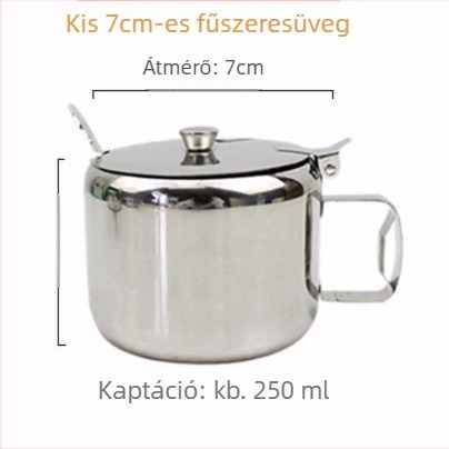 Rozsdamentes acél fűszerező készlet fedéllel és kanállal — több rekesz sóhoz, MSG-hez, borshoz és chiliolajhoz (japán stílus)