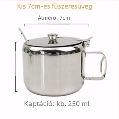 Rozsdamentes acél fűszerező készlet fedéllel és kanállal — több rekesz sóhoz, MSG-hez, borshoz és chiliolajhoz (japán stílus)
