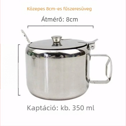 Rozsdamentes acél fűszerező készlet fedéllel és kanállal — több rekesz sóhoz, MSG-hez, borshoz és chiliolajhoz (japán stílus)