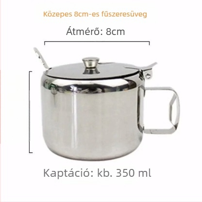 Rozsdamentes acél fűszerező készlet fedéllel és kanállal — több rekesz sóhoz, MSG-hez, borshoz és chiliolajhoz (japán stílus)