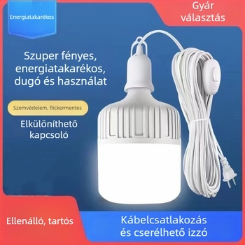 LED otthoni világítási izzó E27-es foglalattal és dugaszolható aljzattal, 220V, IP42, teljesítmény 5W-120W, PVC test, PC árnyékoló, 2 éves garancia