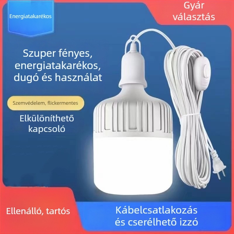 LED otthoni világítási izzó E27-es foglalattal és dugaszolható aljzattal, 220V, IP42, teljesítmény 5W-120W, PVC test, PC árnyékoló, 2 éves garancia