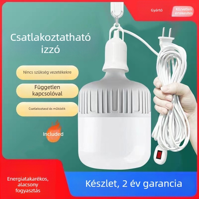 LED otthoni világítási izzó E27-es foglalattal és dugaszolható aljzattal, 220V, IP42, teljesítmény 5W-120W, PVC test, PC árnyékoló, 2 éves garancia