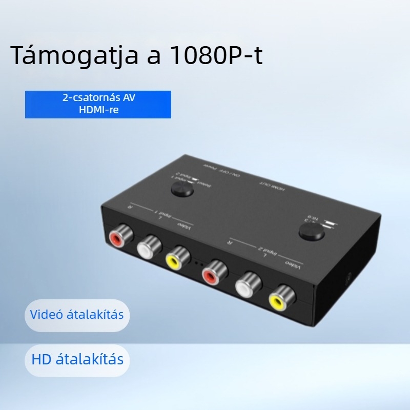 AV–HDMI konverter, 2‑csatornás AV bemenetek, 1080P felbontás, Modell V23, CACONV