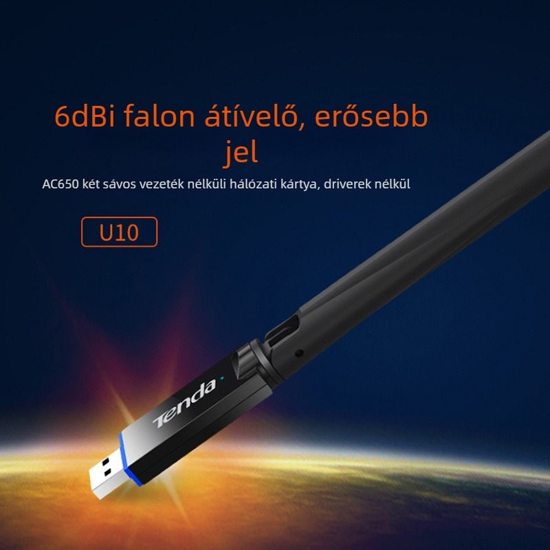 Tengda U10 USB vezeték nélküli hálózati adapter – 650 Mbps duál-sáv 2.4/5 GHz, IEEE 802.11 b/g/n, USB interfész