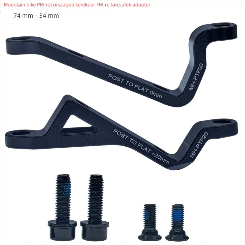 MTB-ről országúti kerékpárhoz szánt tárcsafék adapter, 74 mm-ről 34 mm-re, egyenes/plat rögzítő kampó