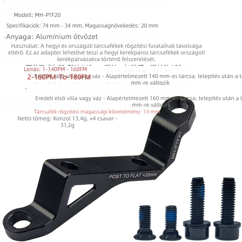MTB-ről országúti kerékpárhoz szánt tárcsafék adapter, 74 mm-ről 34 mm-re, egyenes/plat rögzítő kampó
