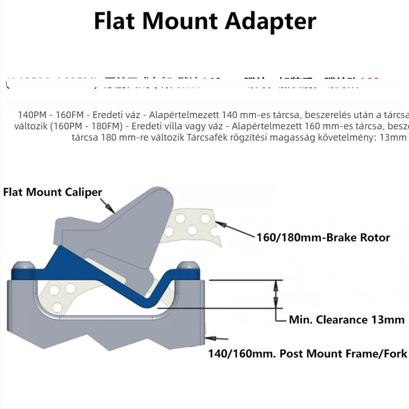 MTB-ről országúti kerékpárhoz szánt tárcsafék adapter, 74 mm-ről 34 mm-re, egyenes/plat rögzítő kampó