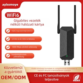 USB WiFi 6 Gigabit vezeték nélküli hálózati kártya asztali számítógéphez, két sávos 2,4/5 GHz