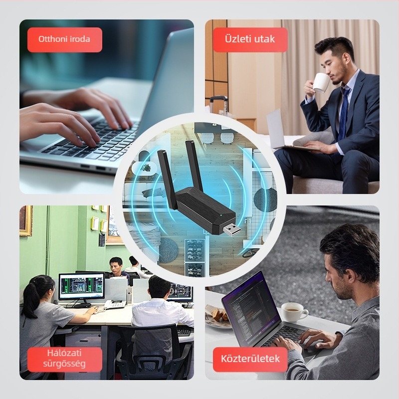 USB WiFi 6 Gigabit vezeték nélküli hálózati kártya asztali számítógéphez, két sávos 2,4/5 GHz