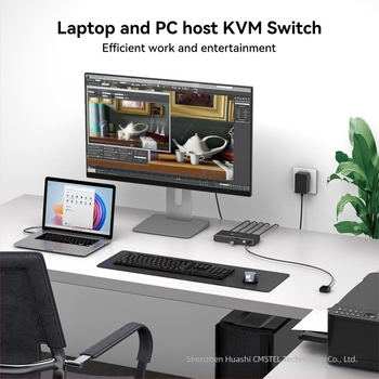 Hs-sw526 KVM kapcsoló: 1 USB-C Thunderbolt bemenet, 1 HDMI 2.0 bemenet 4K60, 3 USB-A bemenetek, 1 USB-C kimenet