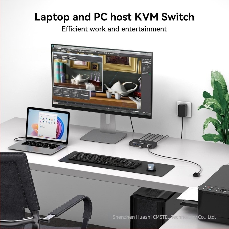 Hs-sw526 KVM kapcsoló: 1 USB-C Thunderbolt bemenet, 1 HDMI 2.0 bemenet 4K60, 3 USB-A bemenetek, 1 USB-C kimenet