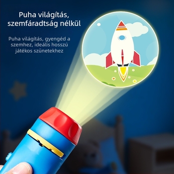 LED-projektoros gyerekjáték – oktató mesemondó játék hang- és fényhatással, 4-6 éveseknek, műanyag kivitel