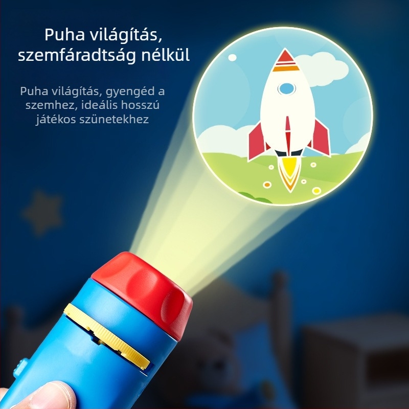 LED-projektoros gyerekjáték – oktató mesemondó játék hang- és fényhatással, 4-6 éveseknek, műanyag kivitel