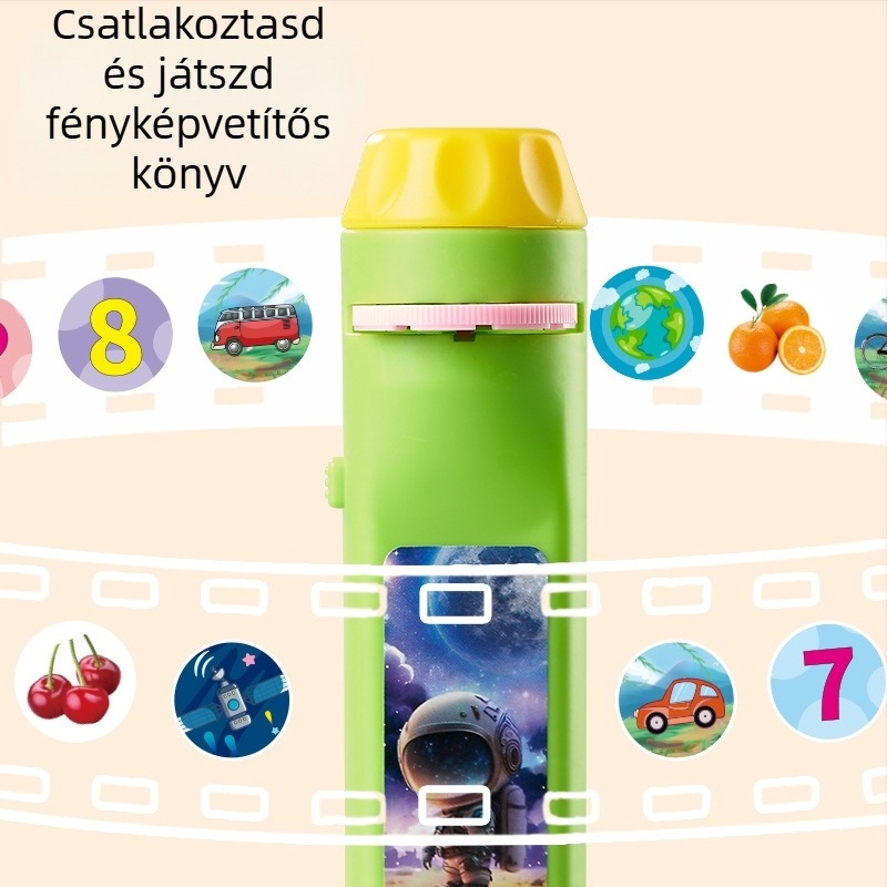 LED-projektoros gyerekjáték – oktató mesemondó játék hang- és fényhatással, 4-6 éveseknek, műanyag kivitel