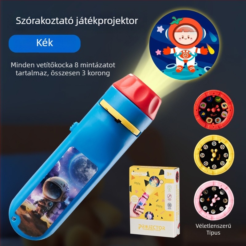 LED-projektoros gyerekjáték – oktató mesemondó játék hang- és fényhatással, 4-6 éveseknek, műanyag kivitel