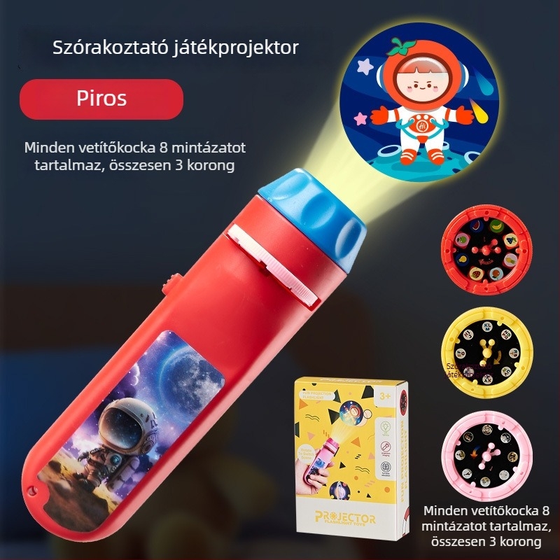 LED-projektoros gyerekjáték – oktató mesemondó játék hang- és fényhatással, 4-6 éveseknek, műanyag kivitel