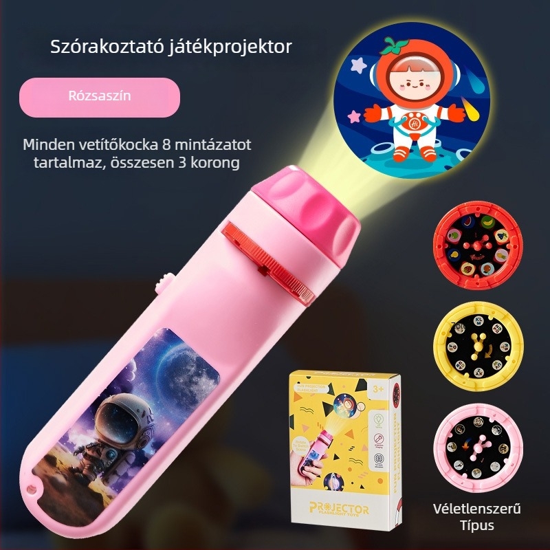 LED-projektoros gyerekjáték – oktató mesemondó játék hang- és fényhatással, 4-6 éveseknek, műanyag kivitel