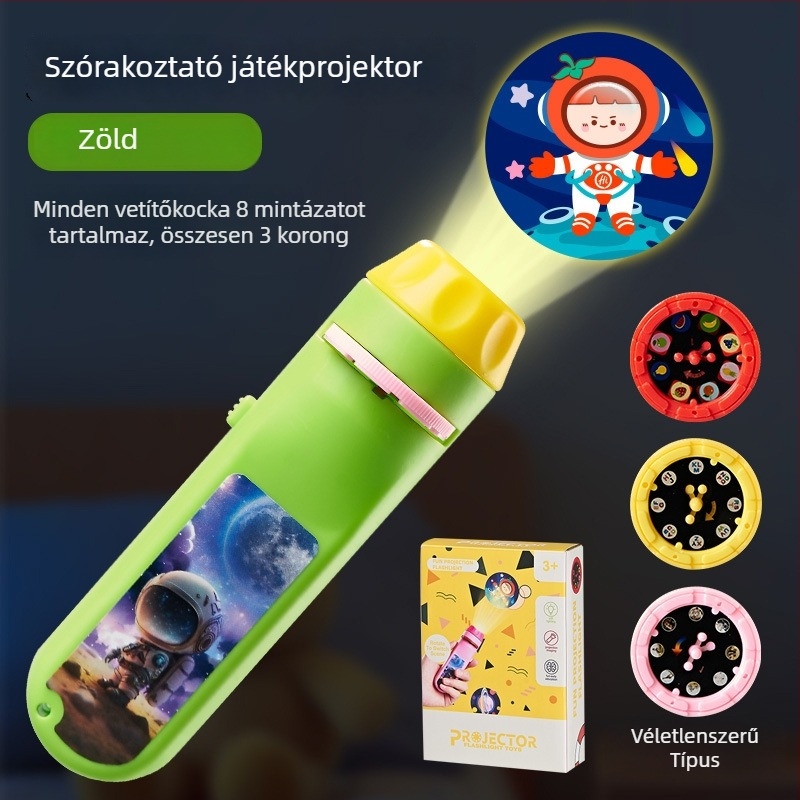 LED-projektoros gyerekjáték – oktató mesemondó játék hang- és fényhatással, 4-6 éveseknek, műanyag kivitel