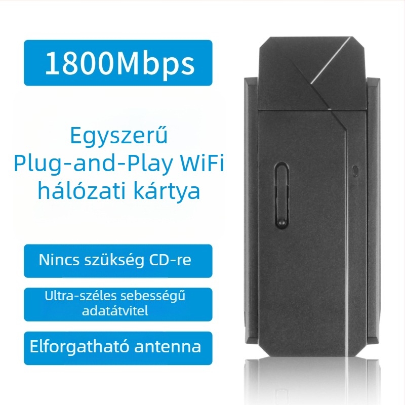 Vezeték nélküli WiFi hálózati kártya USB 3.0 1800Mbps asztali számítógépekhez és laptopokhoz – Plug and Play, USB interfész, 802.11b/g/n