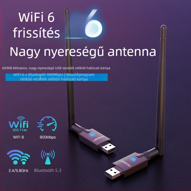 EDUP EP-AX900 Kettős sávú Wi-Fi 6 + Bluetooth 5.3 USB-s hálózati adapter, AX/AC, 900 Mbps