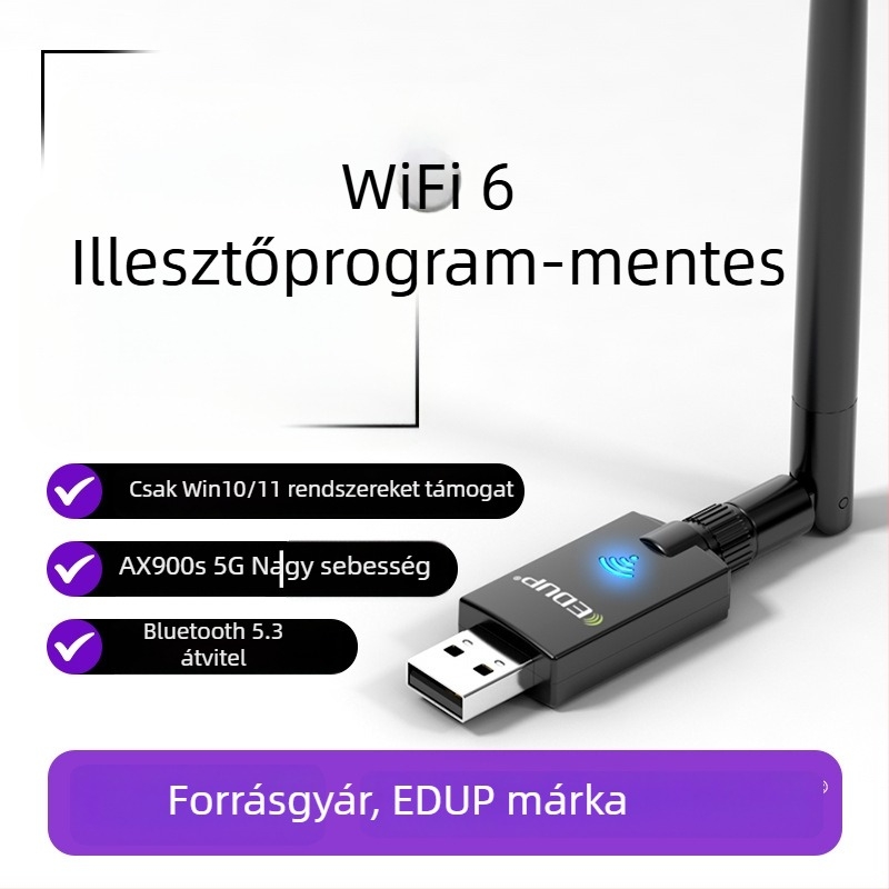 EDUP EP-AX900 Kettős sávú Wi-Fi 6 + Bluetooth 5.3 USB-s hálózati adapter, AX/AC, 900 Mbps