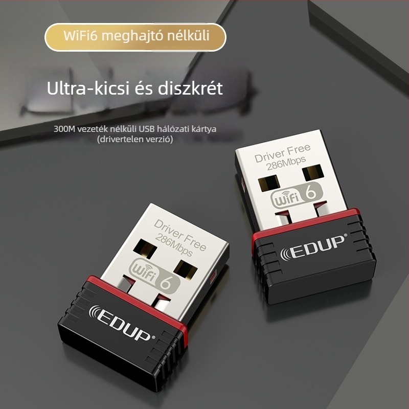 Driver nélküli USB WiFi 6 vezeték nélküli hálózati kártya asztali számítógéphez és notebookhoz, 300 Mbps, 2,4 GHz, AX protokoll