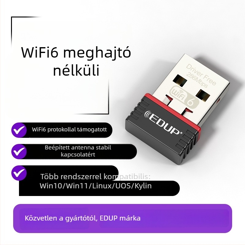 Driver nélküli USB WiFi 6 vezeték nélküli hálózati kártya asztali számítógéphez és notebookhoz, 300 Mbps, 2,4 GHz, AX protokoll