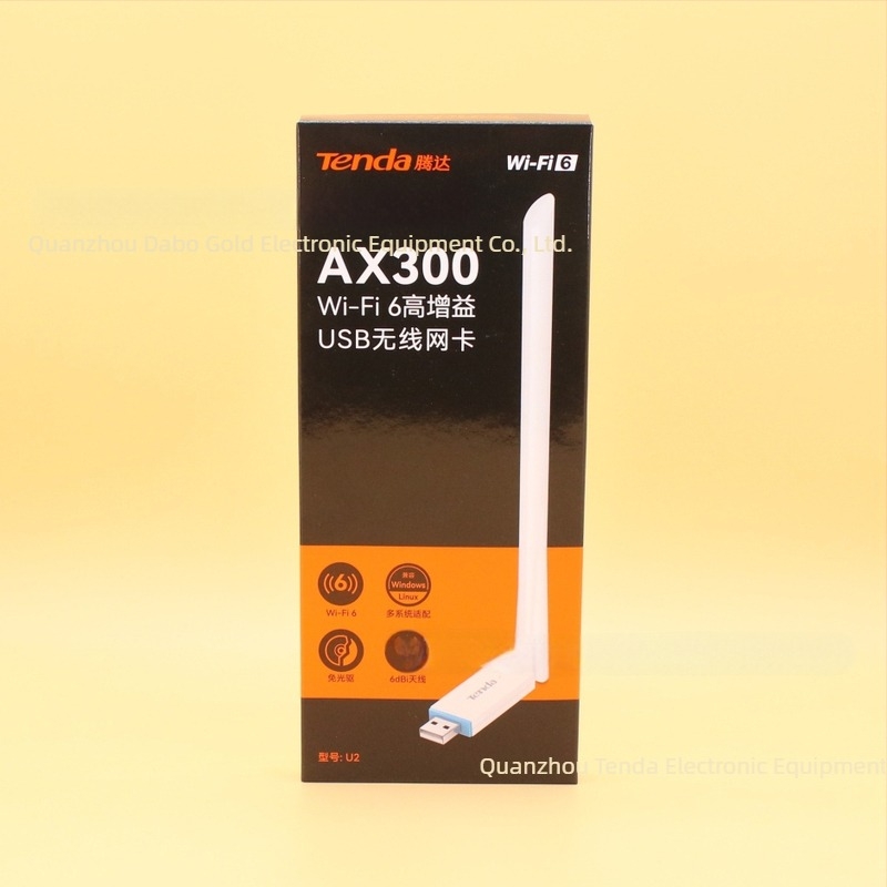 Tenda U2 USB WiFi 6 meghajtó nélküli vezeték nélküli hálózati kártya asztali számítógéphez, USB interfész, Ethernet 10/100 Mbps