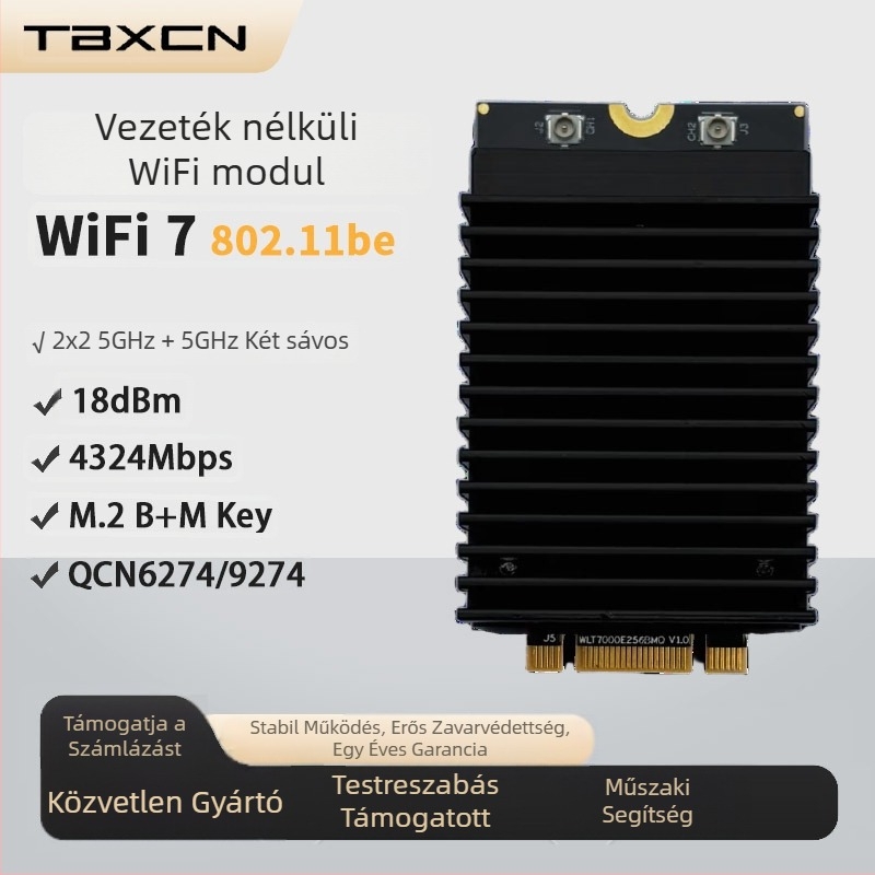 Vezeték nélküli WiFi kártya WLTB7002E55, QCN6274/9274, WiFi 7 két sáv, Tianbo