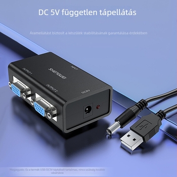 VGA osztó, 1 bemenet, 2 kimenet, HD videó osztó számítógéphez – audio és video, 2-portos megosztó