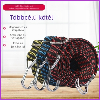 Állítható hosszúságú rugalmas rögzítőheveder (0,6–4 m), gumi-nátron dupla huzal horoggal, 4 mm vastagságú, kültéri használatra