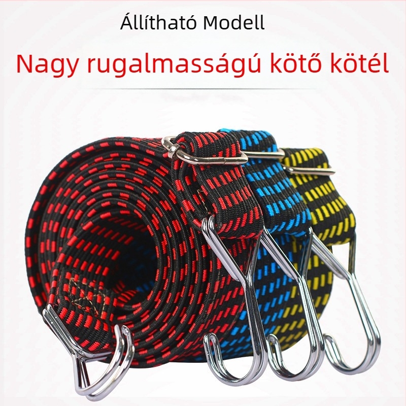Állítható hosszúságú rugalmas rögzítőheveder (0,6–4 m), gumi-nátron dupla huzal horoggal, 4 mm vastagságú, kültéri használatra