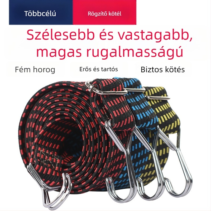 Állítható hosszúságú rugalmas rögzítőheveder (0,6–4 m), gumi-nátron dupla huzal horoggal, 4 mm vastagságú, kültéri használatra