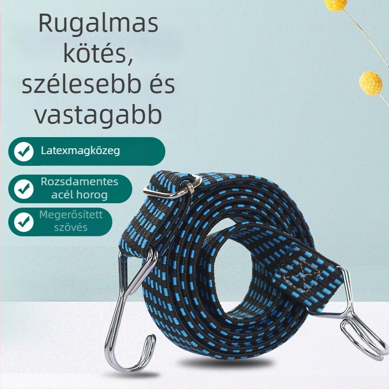 Állítható hosszúságú rugalmas rögzítőheveder (0,6–4 m), gumi-nátron dupla huzal horoggal, 4 mm vastagságú, kültéri használatra