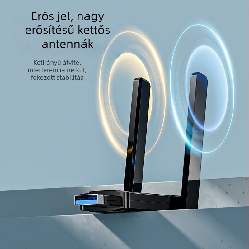 USB vezeték nélküli hálózati kártya 2,4 GHz/5 GHz duál-sávos Wi-Fi vevőerősítővel, 1300 Mbps, drivert nem igényel