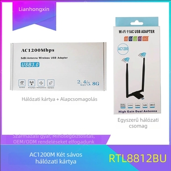 RTL8812BU USB WiFi adapter laptopokhoz – 1200Mbps, 2.4/5.2GHz, 802.11b/g/n