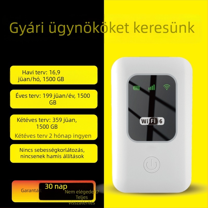 TM20-01 Hordozható 4G Wi‑Fi router korlátlan adatokkal, mobil hotspot okostelefonokra, akár 150 Mbps