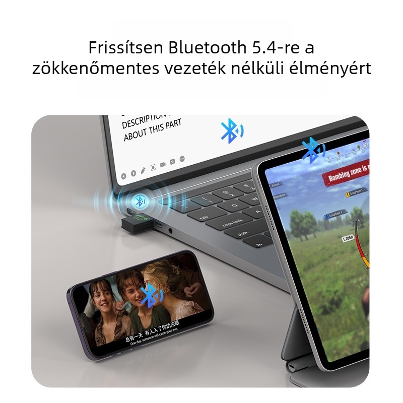 USB kettős sávos Wi‑Fi 6 vezeték nélküli hálózati kártya illesztőprogram nélkül, 2,4/5 GHz, 1300 Mbps, USB Bluetooth 5.4
