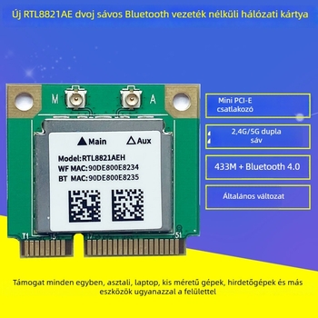 Lei Ling RTL8821AE Mini PCIe WiFi kártya, két sávos 2,4/5 GHz, 433 Mbps, 802.11AC