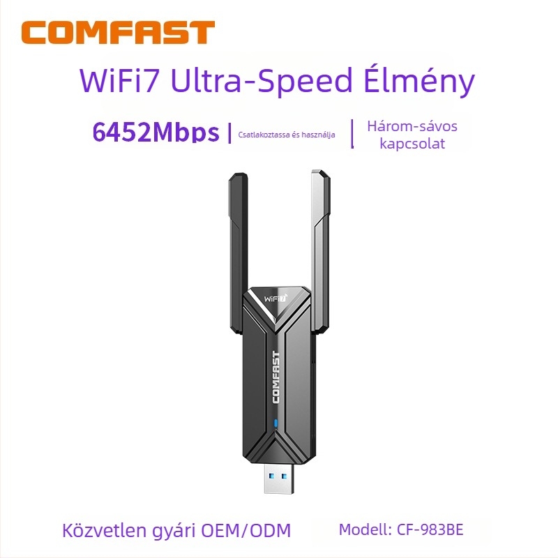 CF-983BE Vezeték nélküli USB adapter Wi‑Fi 7, 6500 Mbps, IEEE 802.11BE, 2.4/5.8/6 GHz tartományok