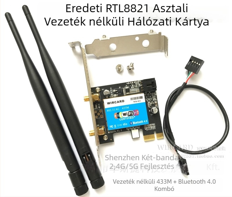 RTL8821AE PCIe vezeték nélküli hálózati kártya, 802.11ac, két sávos 2,4/5 GHz, Bluetooth 4.0, 433 Mbps